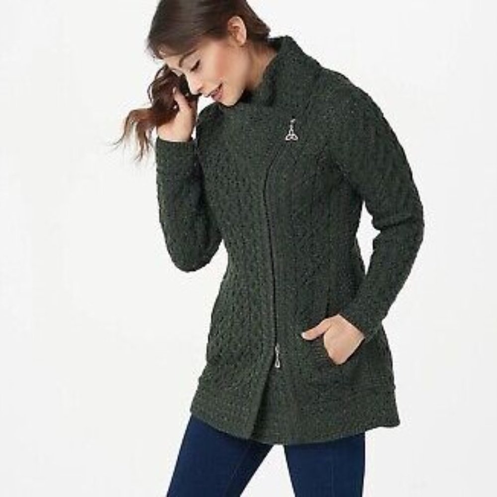 Aran Craft Merino Wool Zippered Sweater